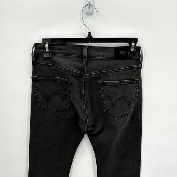 EDWIN NWT Elin Straight Long Black Denim Jean in Knight Rider // 00 (24) - Picture 9 of 14